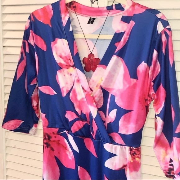 Haoohu Maxi Hawaiian style dress Blue and Pink 2XL - Picture 2 of 6